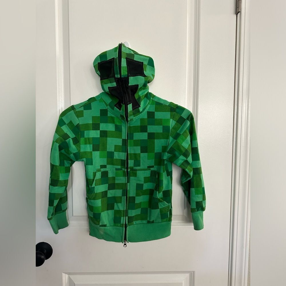 Mad Engine Minecraft Green Creeper Hoodie Boy Size XS